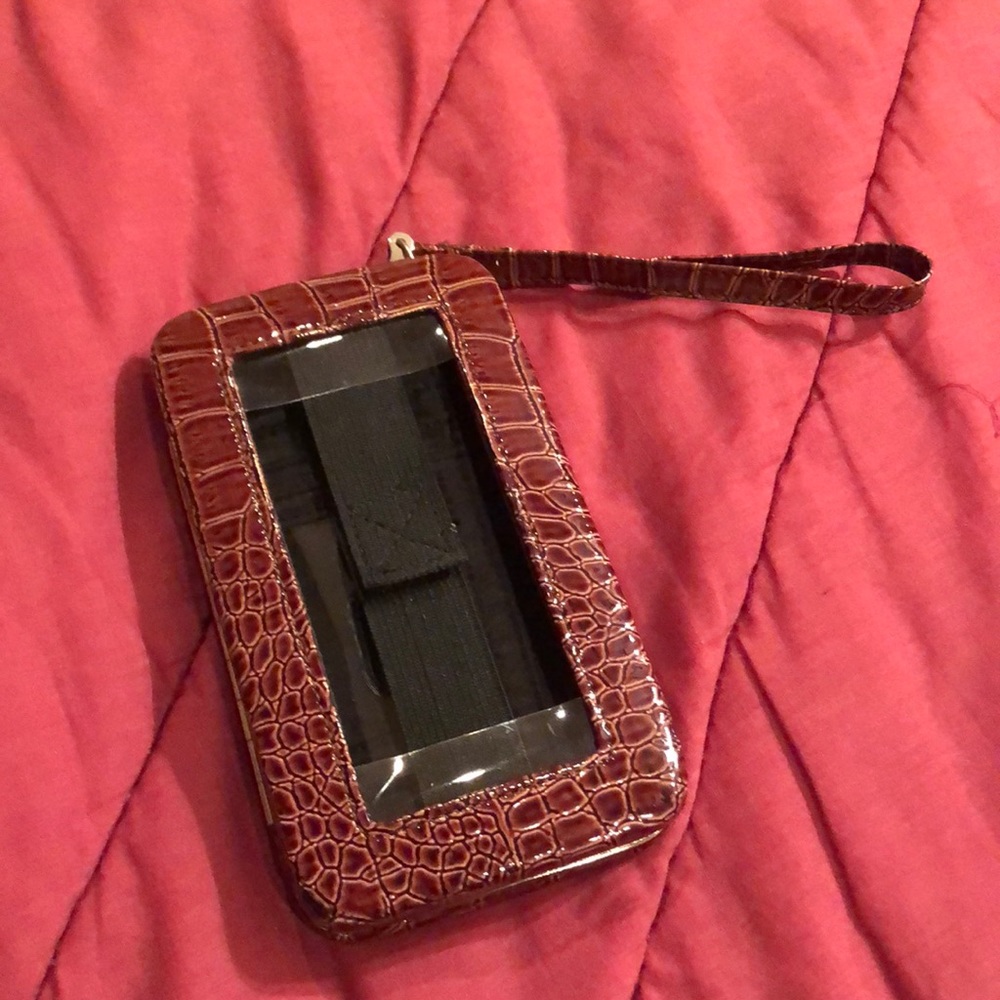 Brown Alligator Patent Leather Wallet/Cell Phone Case -Bill & Credit Card Holder